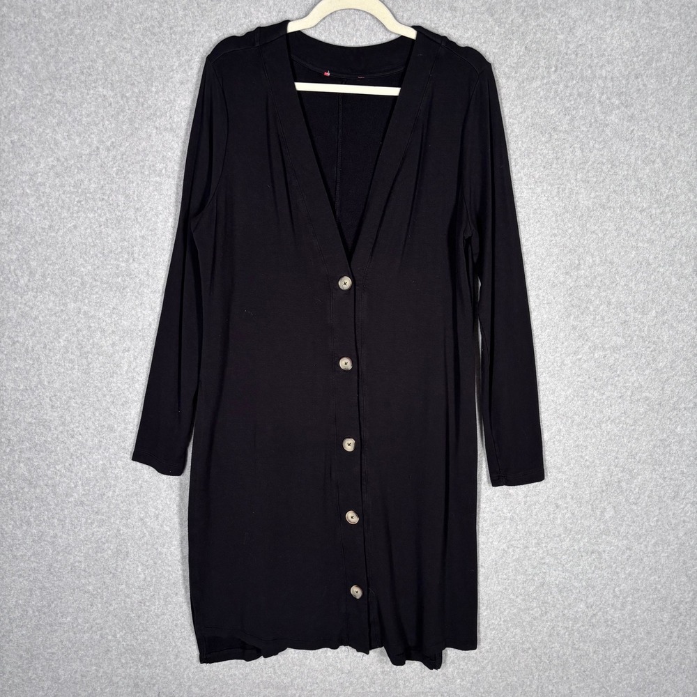 Cardigan Tunic Longline Sweatshirt Large Black Button Front Lagenlook Cozy Comfy
